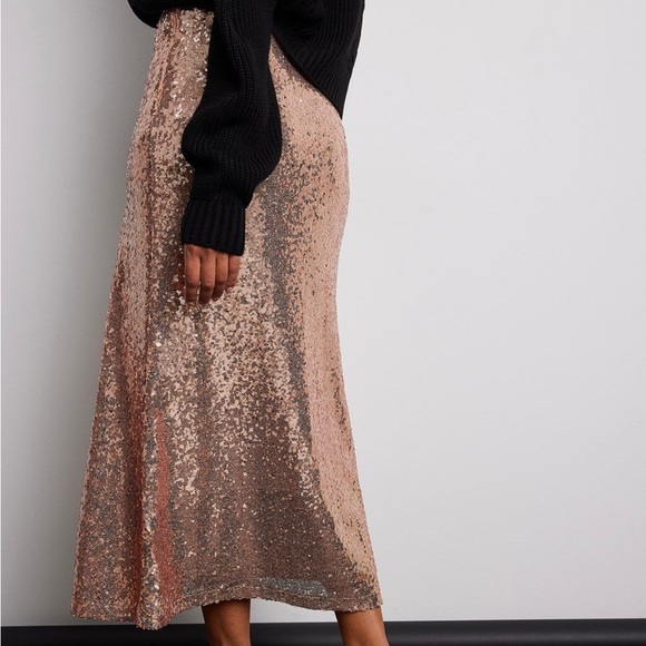 Midi Slit Detail Sequin Skirt - Rose Gold - Picture 3 of 7